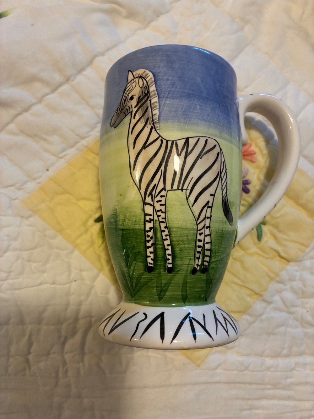 Vintage Zebra Ceramic Mug - Blue & Green